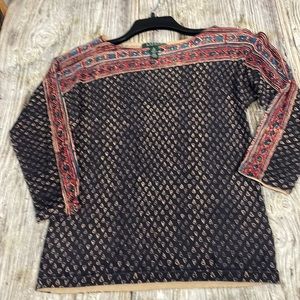 Lauren Ralph Lauren Navy Blue Ikat Print Viscose Blend Boat Neck Sweater Size m